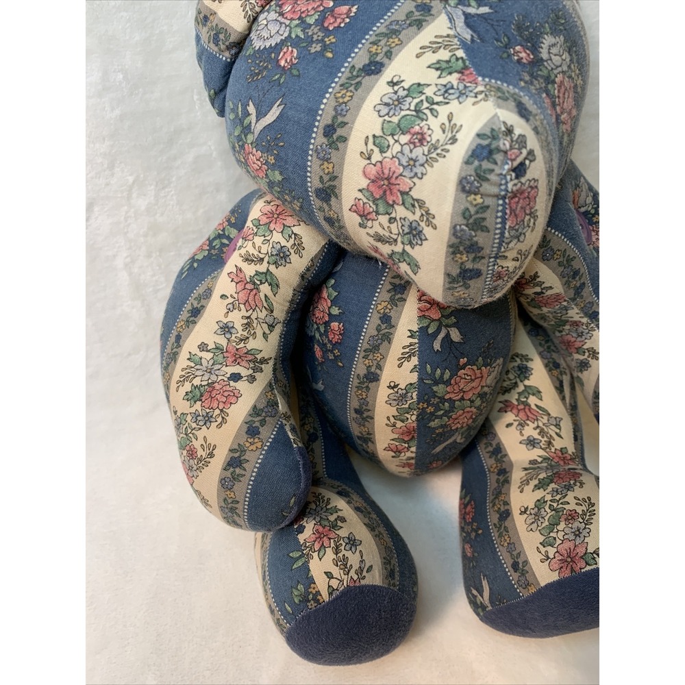 Vintage Patchwork Teddy Bear Stuffed Plush Floral Jointed Poseable Quilt Button‎ - Picture 3 of 12